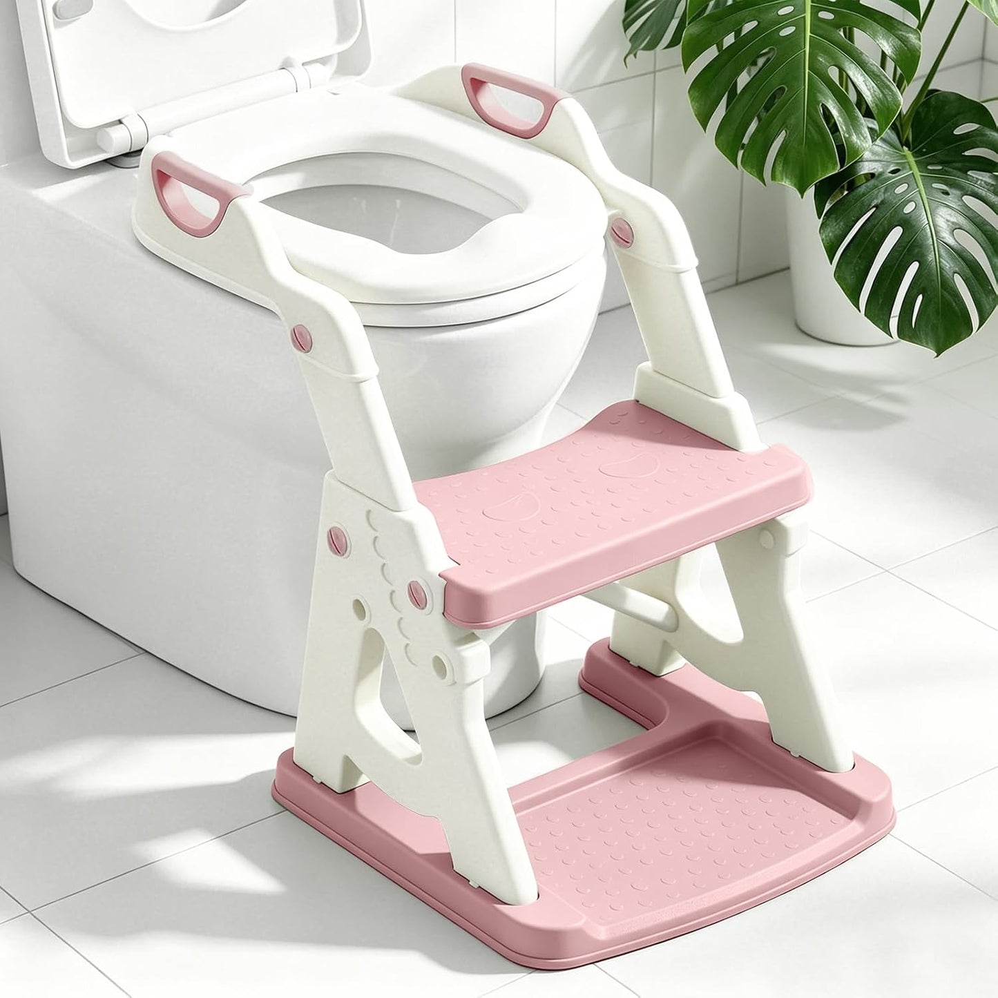Potty Training Toilet Seat, Stable Potty Training Seat with Step Stool, 2 in 1 Toddler Toilet Seat with Steps for Kids Boys Girls, Toddler Potty Seat with Ladder, Splash Guard, Anti-Slip Pads (Gray)