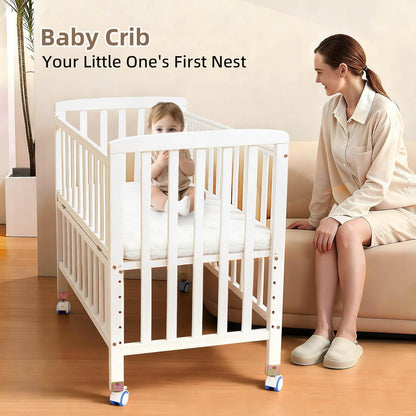 Flwrgirl Baby Bassinets Bedside Sleeper - Portable Pine Wood Bedside Bassinet with Mattress,3 Heights Small Mini Crib,Baby Crib for Newborns,Unpainted | Pine Wood Bassinet, Mattress Included, 3-IN-1 Convertible, Adjustable Height, Locking Wheels, Portalbe