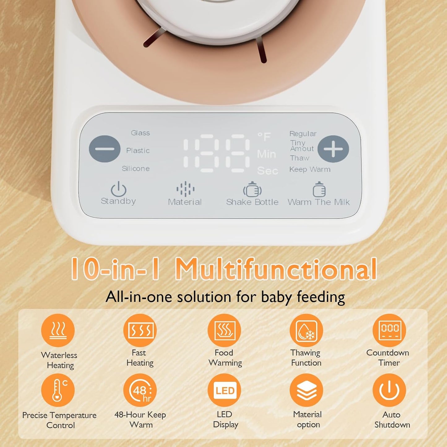 Waterless Baby Bottle Shaker and Warmer, Fast Heating & Automatic Mixing for Formula, Adjustable Temperature, Quiet, Easy to Clean, Fits All Bottles