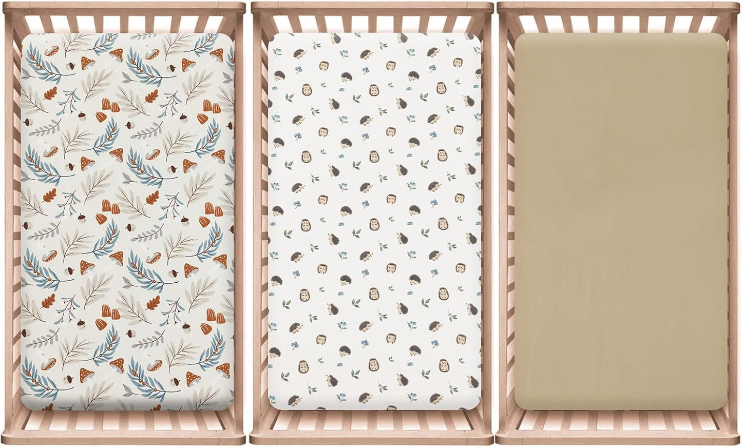 PHF 3 Pack Soft Mini Crib Sheets, Floral & Animal Pack N Play Sheets for Baby Boys Girls, No Slip Universal Fit for Pack N Play, Playard, Portable and Mini Crib Mattresses,Floral & Animal