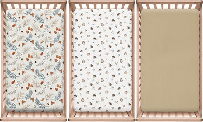 PHF 3 Pack Soft Mini Crib Sheets, Floral & Animal Pack N Play Sheets for Baby Boys Girls, No Slip Universal Fit for Pack N Play, Playard, Portable and Mini Crib Mattresses,Floral & Animal