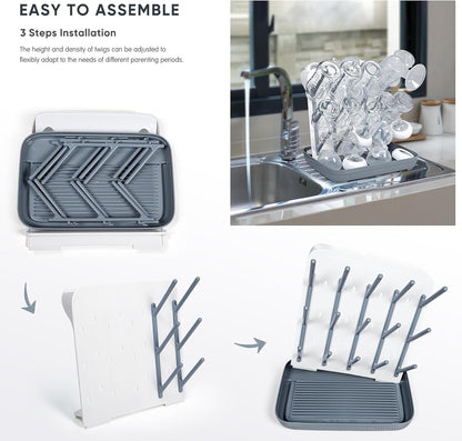 Termichy Baby Bottle Drying Rack: Large Vertical Bottle Dryer Rack Holder - Space Saving Standing Drying Rack for Baby Bottles and Pump Part Cleaning (Gray)