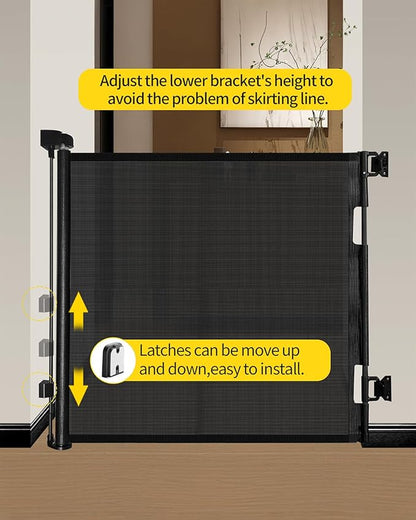 Retractable Baby Gate for Stairs – 33” Height, Expands up to 55” Width – Safety Gate for Infants, Toddlers, Dogs & Pets – Easy Install, Secure Closure, Black Mesh Design for Indoor & Outdoor Use