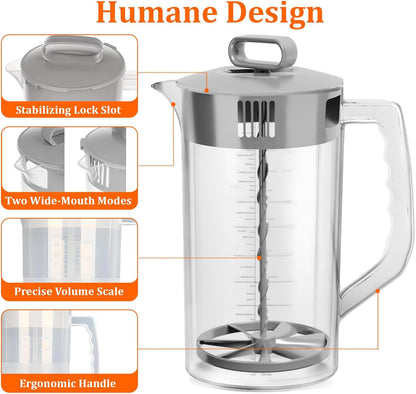 2 Pcs Mixing Pitcher for Drinks, 2 Quart/64oz Plastic Juice Pitcher with Lid, Angled Plastic Blades and Adjustable Mixer Plunger for Juice, Tea, Milk, Beverage Container