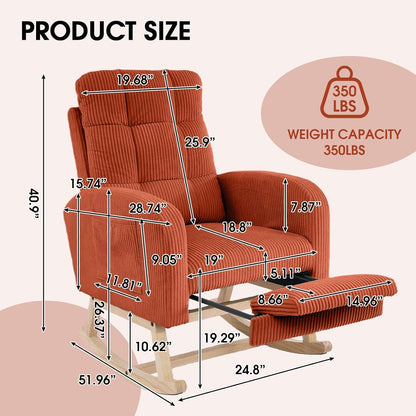 NIOIIKIT Nursery Rocking Chair, Corduroy Upholstered Rocking Chair with Adjustable Footrest, Tufted Rocker Chair with Side Pocket, Glider Rocker for Living Room, Bedroom (Cream Retro)