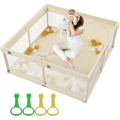 ZEEBABA Baby Playpen with Mat, Playpen for Babies and Toddlers, Small Baby Play Pens, Play Yard for Infants with Play Mat, 47x47inch Playard with Gate
