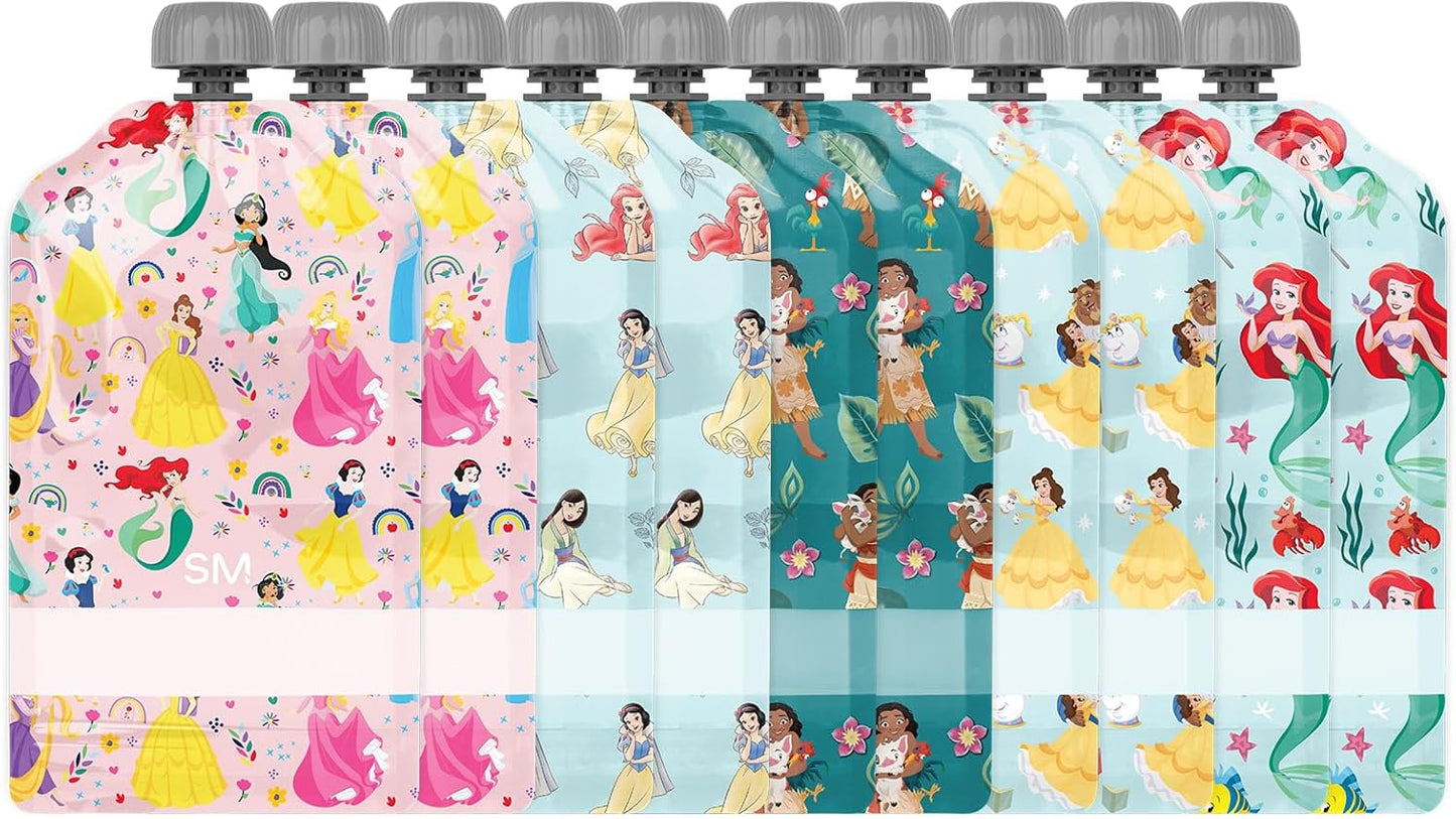 Simple Modern Disney Reusable Baby Food Pouches for Toddlers | BPA Free Plastic, Food Safe, Freezer Safe | Refillable for Applesauce Yogurt & Puree Squeeze Pouch | 10 pack | 5oz | Disney Princesses