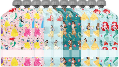 Simple Modern Disney Reusable Baby Food Pouches for Toddlers | BPA Free Plastic, Food Safe, Freezer Safe | Refillable for Applesauce Yogurt & Puree Squeeze Pouch | 10 pack | 5oz | Disney Princesses