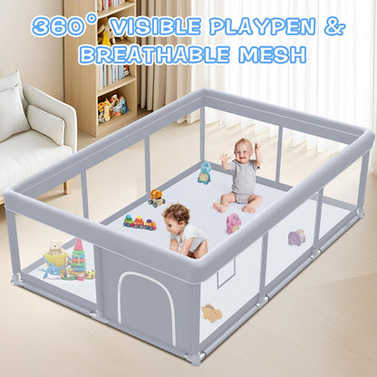 XVISHX Baby Playpen 50 x 50 Inch Play Pen Playards, Playpen for Babies and Toddlers, Baby Playard for Indoor & Outdoor Active Center Game Fence, with Skin-Friendly Fabric and Soft Breathable Mesh Grey