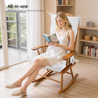 Millsilo Rocking Chair Cushions 3-Piece Set with Neck Pillow, Indoor Rocker Comfortable Tufted Non-Slip Pads with Ties, High-Density Foam Cushion for Adirondack Glider Chair, Orange, 52 x 19 x 4 Inch