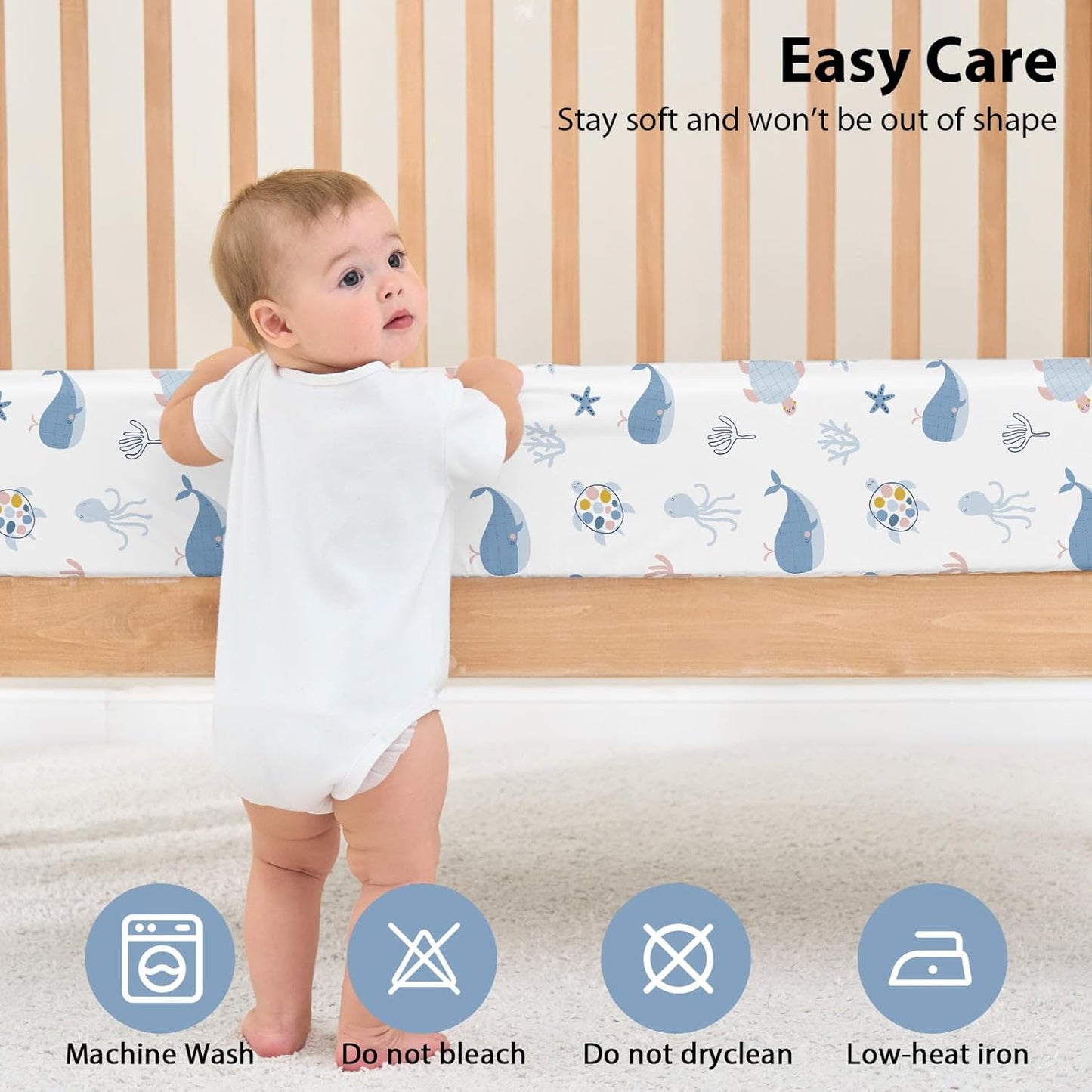 Baby Mini Crib Sheets Girl, Portable 38”x26” Pack and Play Sheets Fitted for Playard and Pack N Play Mattress, 3-Pack Soft Microfiber Pink Rainbow