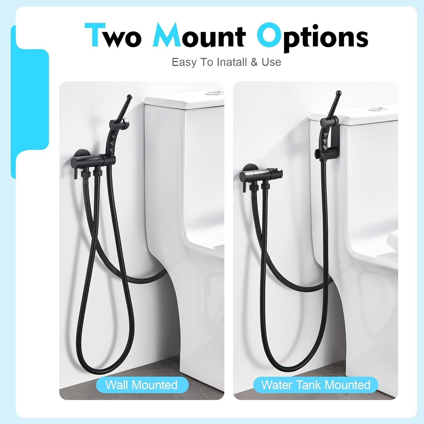 CREA Handheld Bidet Sprayer for Toilet - Adjustable Jet Toilet Bidet Attachment with Hose for Feminine Wash & Cloth Diaper Sprayer Set - Stainless Steel Black