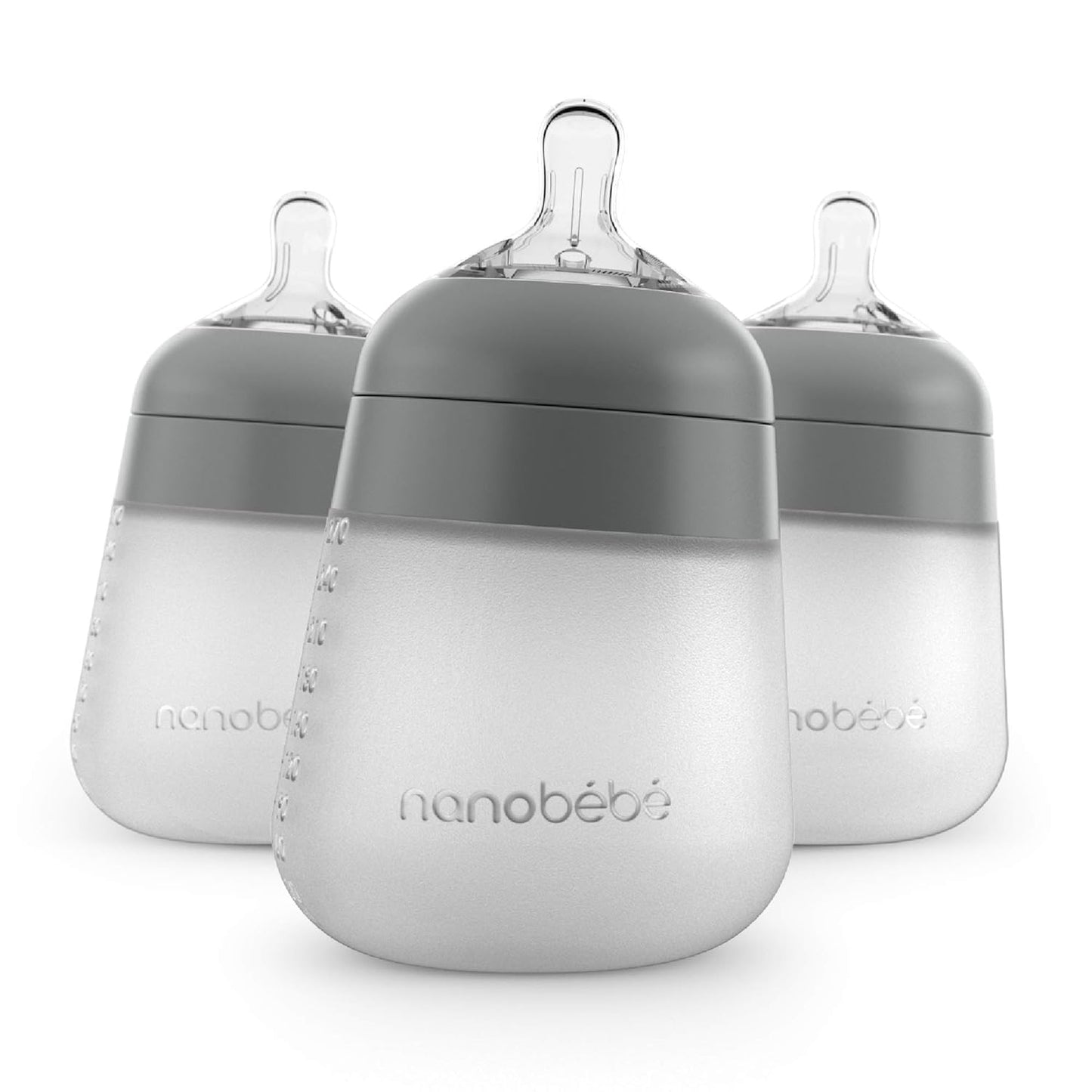 Nanobebe Flexy Silicone Baby Bottle, Anti-Colic, Natural Feel, Non-Collapsing Nipple, Non-Tip Stable Base, Easy to Clean 4-Pack, Pink/White, 5 oz