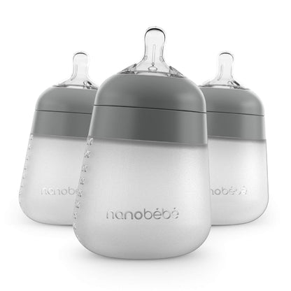 Nanobebe Flexy Silicone Baby Bottle, Anti-Colic, Natural Feel, Non-Collapsing Nipple, Non-Tip Stable Base, Easy to Clean 4-Pack, Pink/White, 5 oz