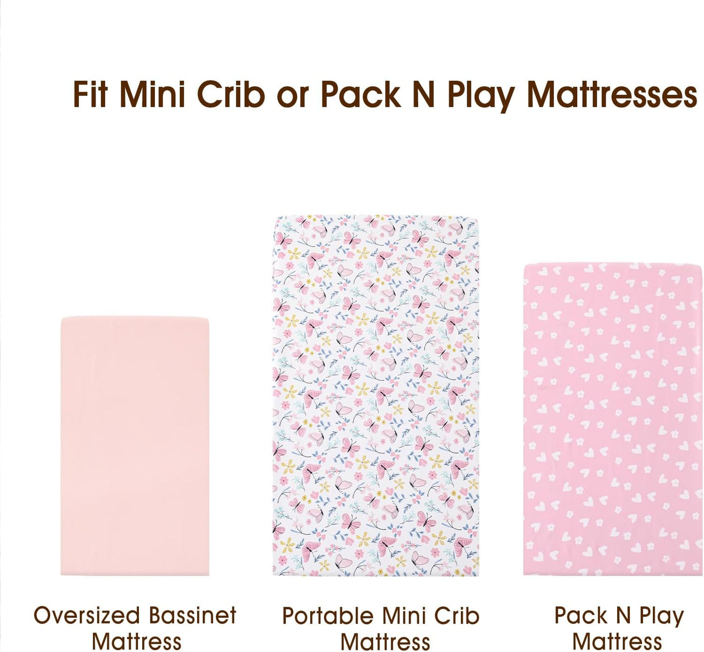 PHF 3 Pack Soft Mini Crib Sheets, Floral & Animal Pack N Play Sheets for Baby Boys Girls, No Slip Universal Fit for Pack N Play, Playard, Portable and Mini Crib Mattresses,Floral & Animal