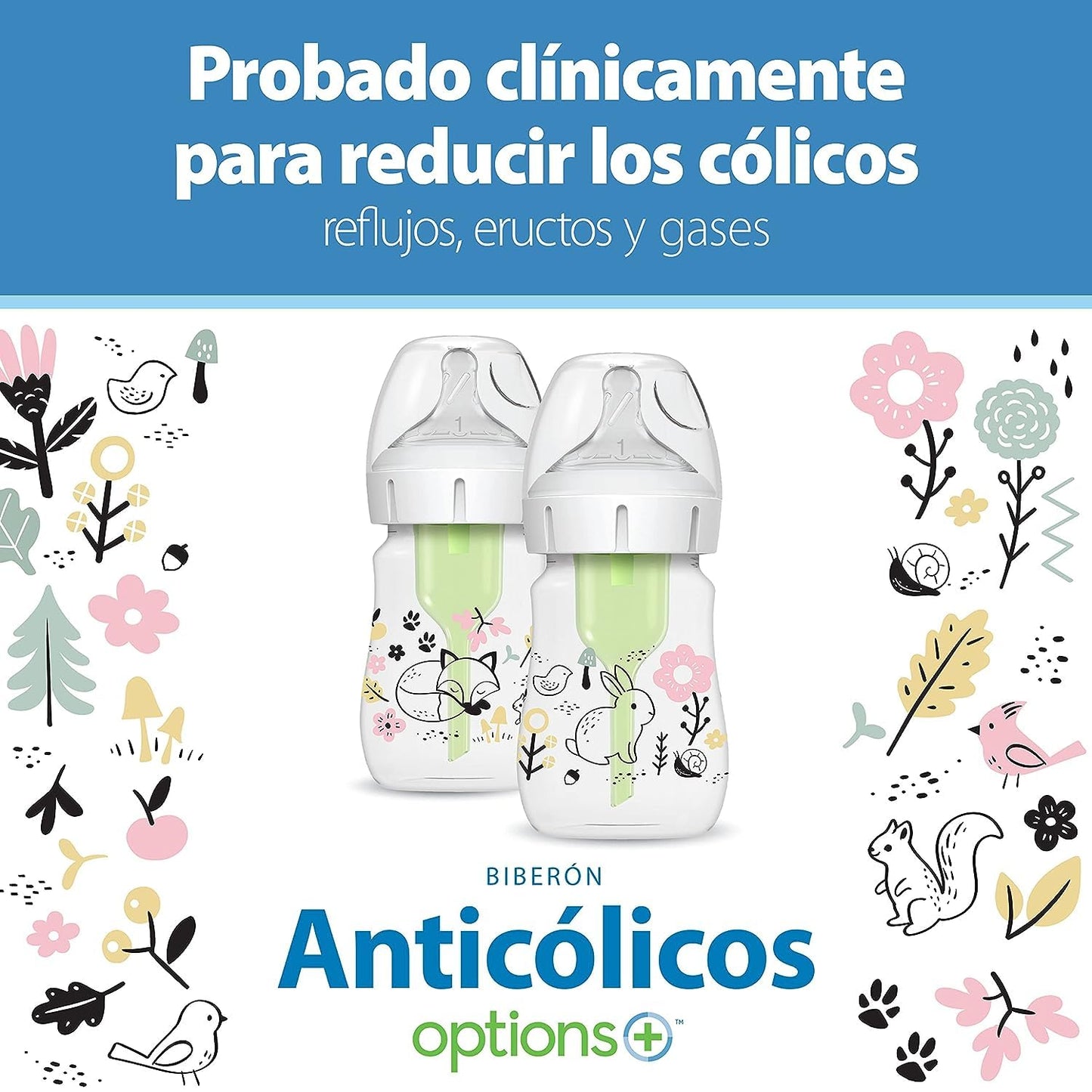 Dr. Brown's Anti-Colic Options + Wide-Neck Baby Bottle Designer Edition Dino Decos, 9oz/270mL, Level 1 Slow Flow Nipple, BPA-Free, 0m+, 2-Pack
