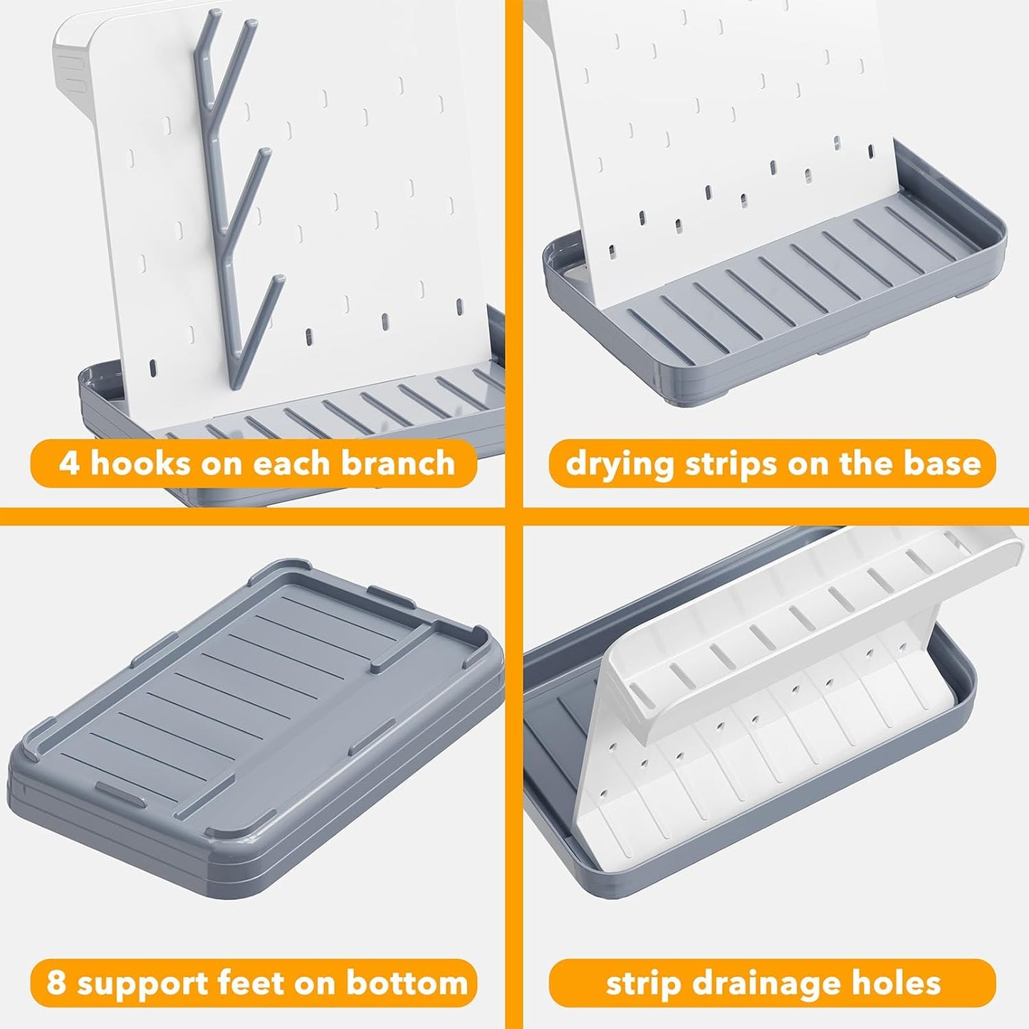 SpaceAid Baby Bottle Drying Rack with 20 Hooks, Space Saving Kitchen Bottles Rack Dryer, Vertical Baby Bottle Holder Organizer for Countertop Storage Accessories (White and Gray)