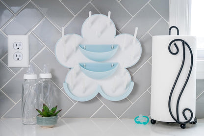 The Bottle Blossom- Wall Mounted Baby Bottle Drying Rack for Bottles, Cups, Sippy Cups, Vertical Wall Hanging, Space Saving, Large Capacity Baby Essential, 2 Adhesive Hooks Included (Light Blue)