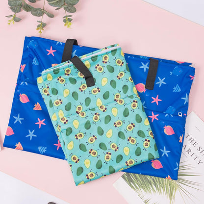 ALVABABY 2 Pack Large Wet Dry Bag Waterproof Hanging Cloth Diaper with Double Zippered Pockets 25x18 inches (Feather & Stripe)