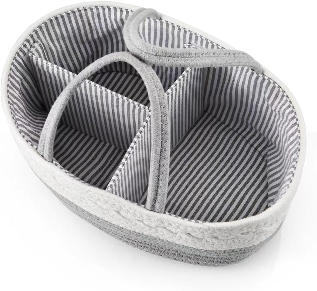 PandaEar Baby Diaper Caddy Organizer for Boys Girls, Portable Baby Diaper Basket, Travel Cotton Rope Diaper Caddy Change Organizer for Baby Shower Gifts Newborn Infants