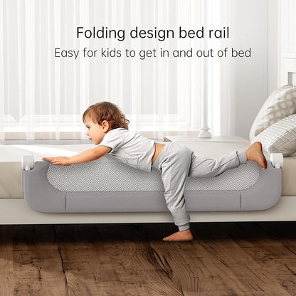 UPGOGO Folding Toddler Bed Rails for Crib,Safety Toddler Bed Rails,Bed Guard Rail with Reinforced Anchor Safety System,Bed Rail for Kids Fit,Bunk,Full Size,Queen,King,Twin(Grey,33"x23.6")