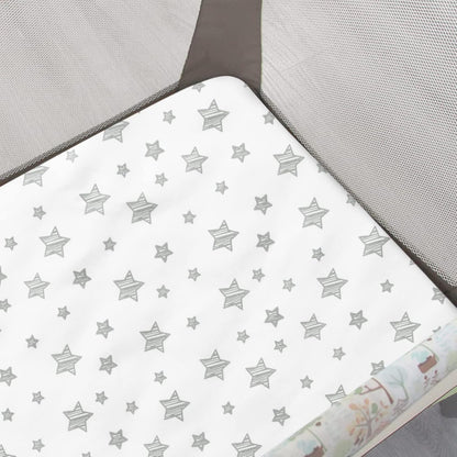 Pack and Play Sheets, 2 Pack Mini Crib Sheets, Stretchy Playard Fitted Sheet, Compatible with Graco Pack n Play, Soft and Breathable Material, Planet & Flower