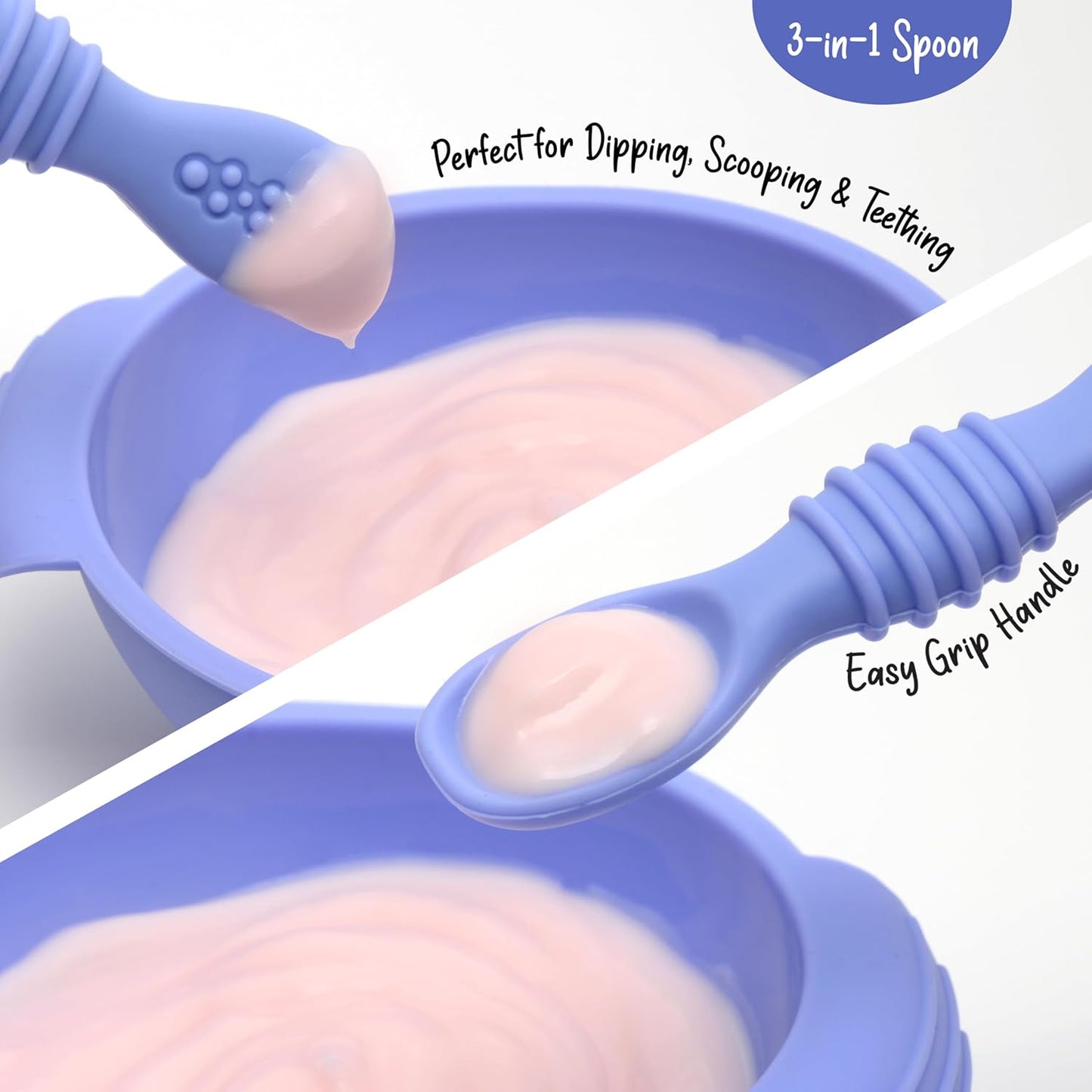 PrimaStella Unbreakable Silicone Non-Slip Bowl and Chew Spoon Set for Babies and Toddlers (Rainbow Swirl)