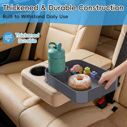 Kids Car Seat Tray, Travel Tray with Cup Holder for Toddler Baby, Kids Car Seat Food Snack Organizer for Road Trip, Stroller Snack Organizer Travel Must Haves Toddler Must Haves (Dark Gray, 1PCS)