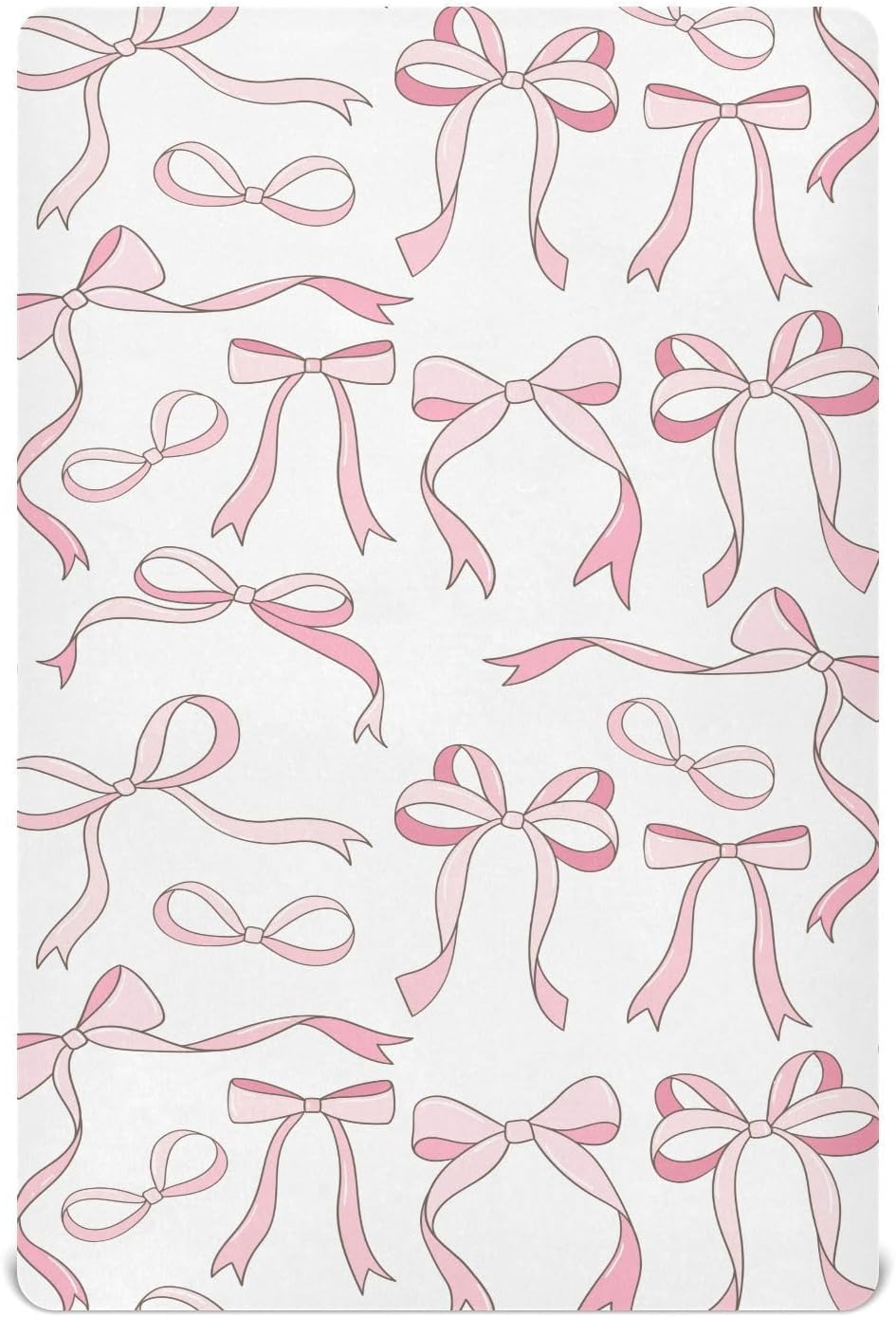 Fitted Crib Sheets Pink Checkered and Bows Stretchy Portable Playard Sheets for Baby Toddler, Breathable Soft Mini Crib Mattress 39 x 27 in for Boys and Girls