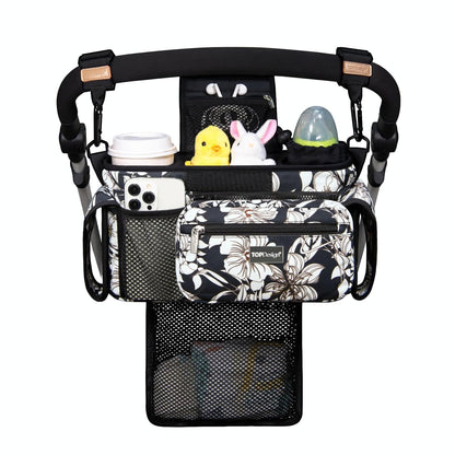 TOPDesign Universal Baby Stroller Organizer, Stroller Caddy with Detachable Mesh Bag & Heightened Insulated Cup Holders & Non-Slip Secure Hooks Accessories, Fits Most Strollers (Checkerboard) - Colors A