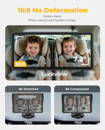 LUCKVIEW BM5PRO 7.2" Dual Camera Baby Monitor, 1080P HD Display for 2 Kids, Night Vision, Easy Install Car Baby Monitor, Ideal Gift, Rear Seat Safety for Babies & Pets