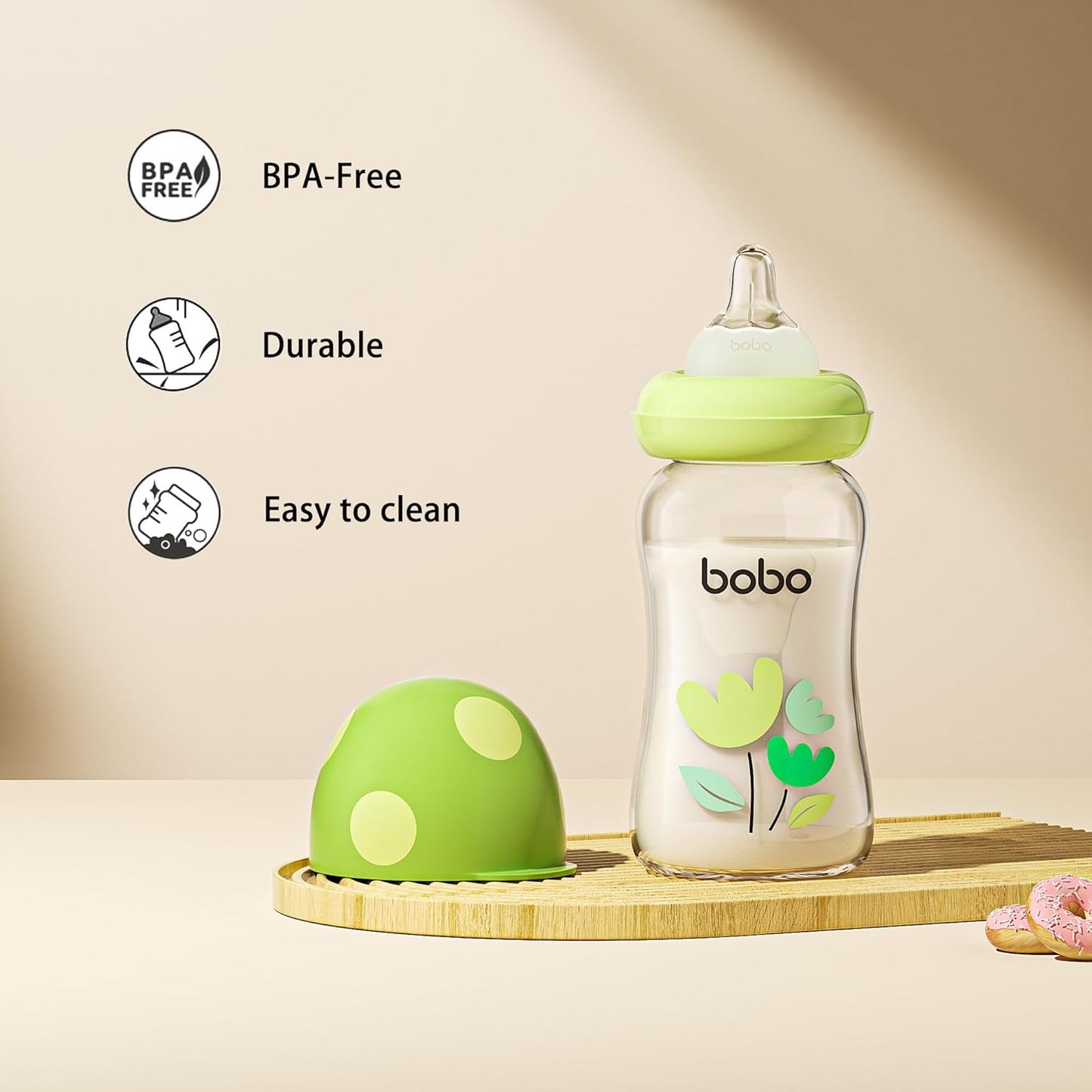 YOHKOH Natural Glass Baby Bottle with Level 1 Slow Flow Nipple, Newborn Anti-Colic Baby Bottles, Wide Neck Mushroom Baby Glass Bottle (Multicolour-A, 3.4oz (Pack of 4))