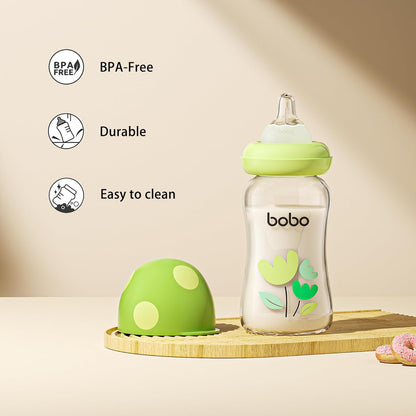 YOHKOH Natural Glass Baby Bottle with Level 1 Slow Flow Nipple, Newborn Anti-Colic Baby Bottles, Wide Neck Mushroom Baby Glass Bottle (Multicolour-A, 3.4oz (Pack of 4))