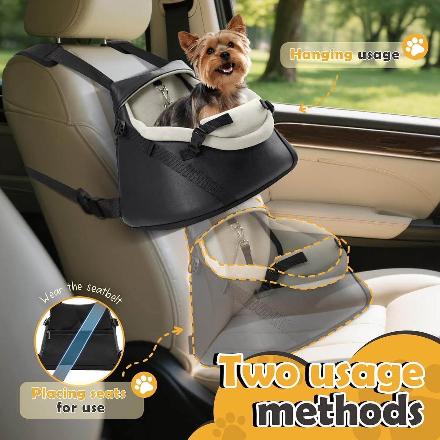 WOYYHO Luxury Dog Booster Car Seat Up to 7 lbs, PU Leather Pet Car Seat with Safety Belt & Soft Flannel Liner for Teacup Yorkie, Chihuahua, Maltese, Pomeranian, Toy Poodle, Small Cats, Bunny, Puppies