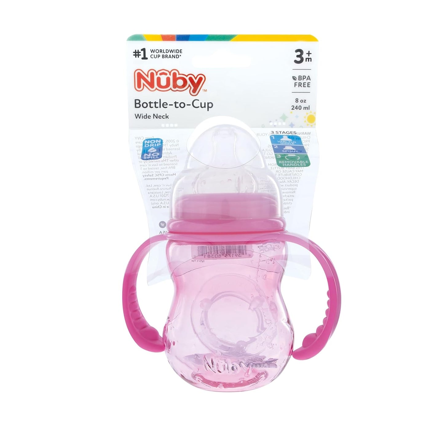 Nuby 3 in 1 Baby Bottle to Training Sippy Cup - 8 Oz Toddler Cups Spill Proof with Soft Spout, Nipple & Removable Grip Handles - Dishwasher Safe - Blue