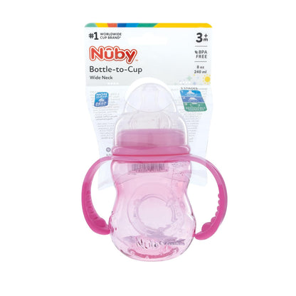 Nuby 3 in 1 Baby Bottle to Training Sippy Cup - 8 Oz Toddler Cups Spill Proof with Soft Spout, Nipple & Removable Grip Handles - Dishwasher Safe - Blue