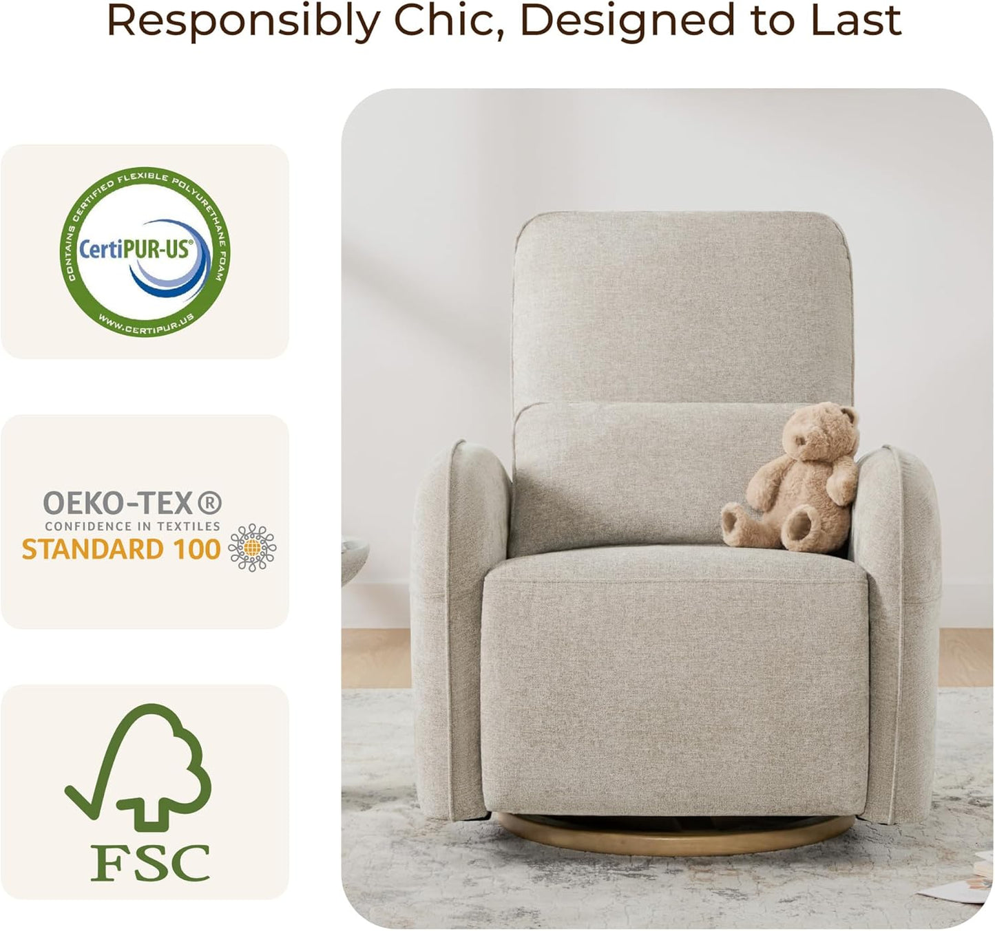 CHITA Power Nursery Glider Recliner Chair, Electric Swivel Rocker Recliner for Adults, Rocking Chair with Removable Lumbar Pillow for Living Room, FSC Certified, Fabric in Linen