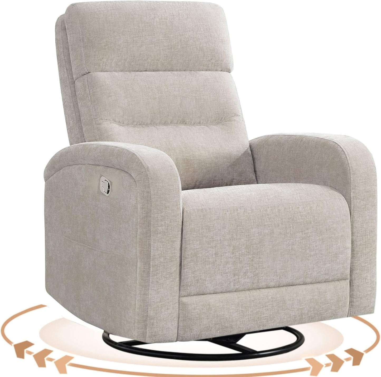 Power Swivel Rocker Recliner Chair for Nursery, Swivel Reclining Rocking Chairs, Electric Glider for Living Room, Upholstered Recliner Chairs for Bedroom, Corduroy White
