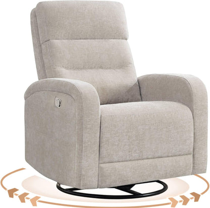 Power Swivel Rocker Recliner Chair for Nursery, Swivel Reclining Rocking Chairs, Electric Glider for Living Room, Upholstered Recliner Chairs for Bedroom, Corduroy White
