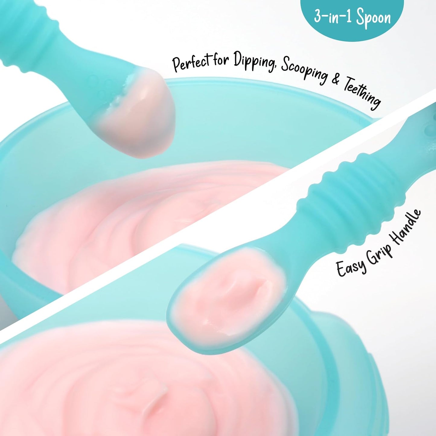 PrimaStella Unbreakable Silicone Non-Slip Bowl and Chew Spoon Set for Babies and Toddlers (Rainbow Swirl)