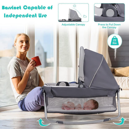 BABY JOY 5 in 1 Pack and Play, Portable Nursery Center Baby Playard w/Bassinet & Diaper Changing Table, Bag, Infant Bassinet Crib Activity Center for Baby Toddlers Indoor Outdoor (Royal Blue, Classic)