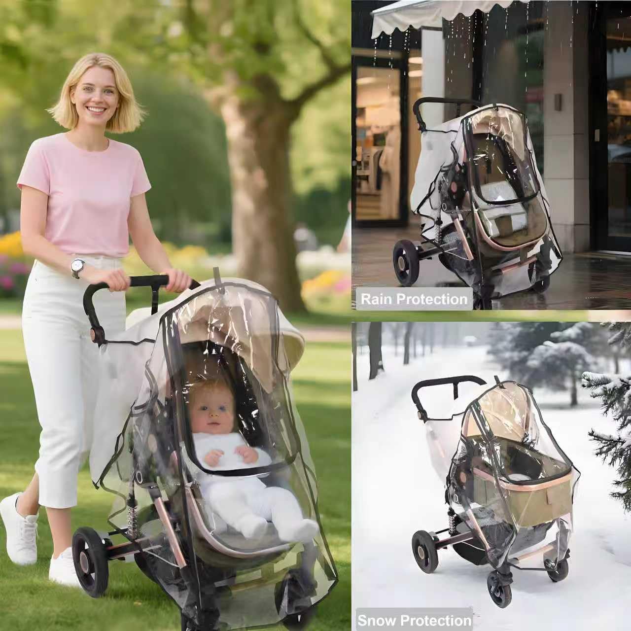 Stroller Rain Cover, Universal Rain Cover for Stroller with Waterproof Zipper, Clear Travel Weather Shield for Baby 4 Season Protection, Rainy Wind Snow Dust (XL, U-Shape Zipper)