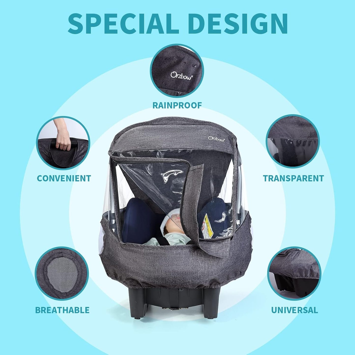 Car Seat Rain Cover, Compatible with Doona Infant Car Seat Stroller, Universal Rain Cover with Window for Waterproof, and Windproof, Breathable Baby Travel Weather Shield Stroller Accessories, Black