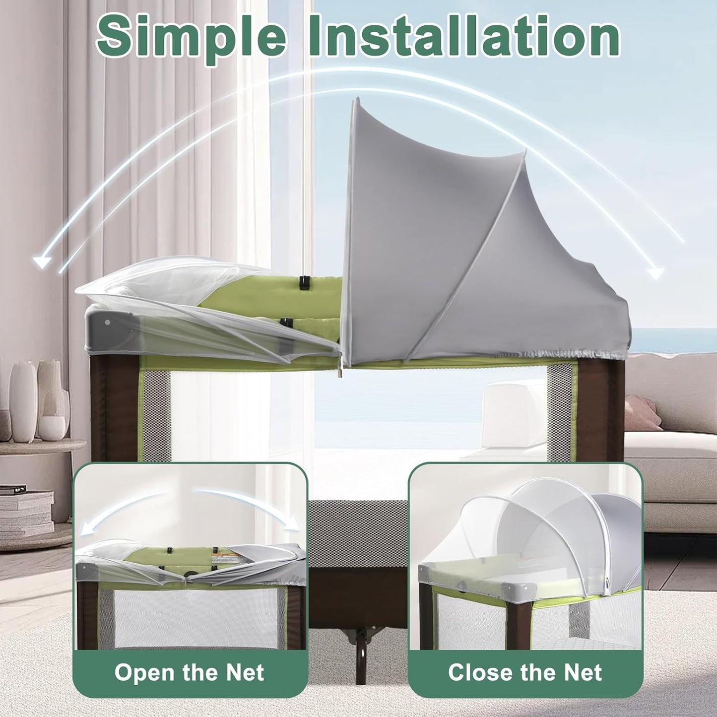 Bassinet Cover for Cats - Blackout Breathable Mosquito Net for Baby Bedside Sleepers & Travel Cribs, 2-Way Zipper Bug Canopy Tent to Block Light & Keep Cats Out (Black-Small)