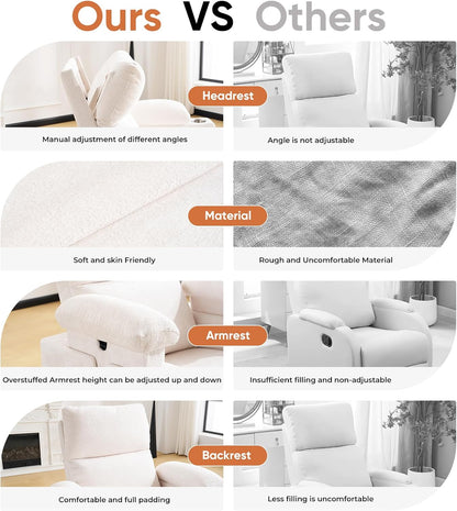 Rocking Chair Nursery with Adjustable Armrests, Electric Glider Recliner Nursing Chair for Breastfeeding, Power Swivel Recliner Chairs with Massage and Heat, Adjustable Headrest , FSC Certified, White