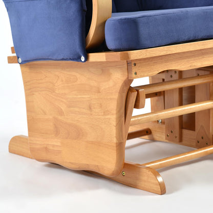 Glider Rocking Chair with Ottoman Set, Solid Wood Nursery Glider Rocker with Padded Cushion, High Back Upholstered Swivel Glider for Living Room, Nursing, Reading, 280LBS Weight Capacity,Oak+Khaki