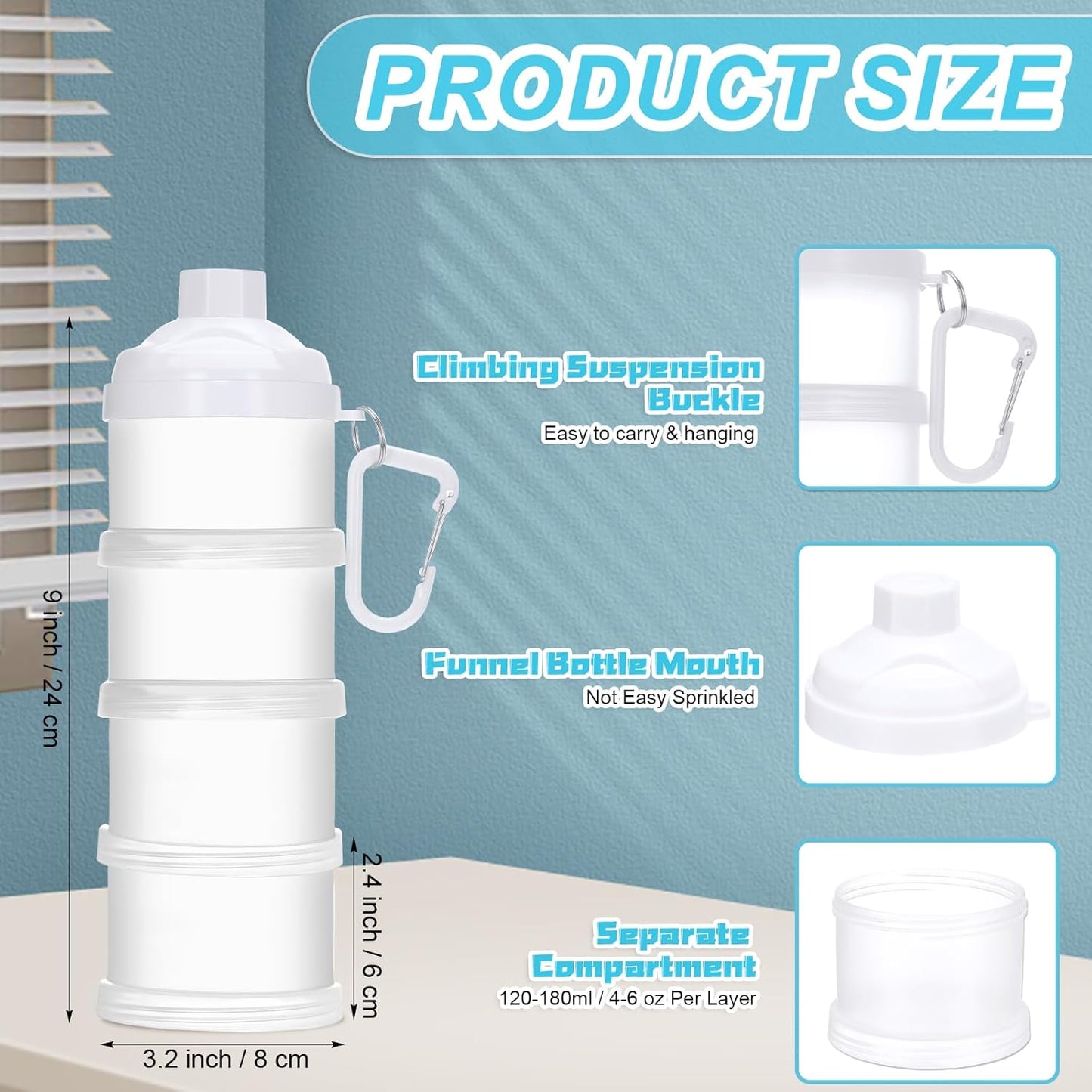 Baderke 2 Pcs Protein Powder Travel Container with Funnels Stand, 4 Layers Stackable Travel Powder Container Formula Supplement Organizer Storage Holder for Workout Fitness(Black)