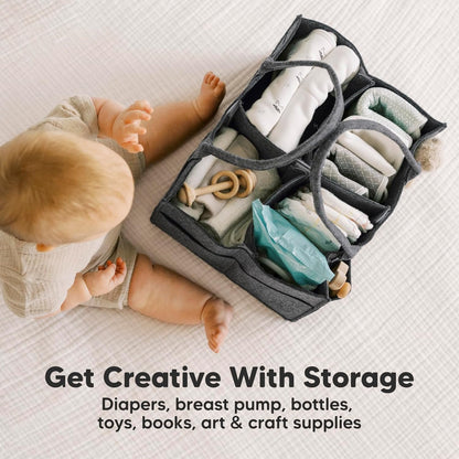KeaBabies Baby Diaper Caddy Organizer with Handle - Portable Baby Car Organizers and Storage for Nursery, Changing Table, Large Shower Gift Basket for New Mom Gifts & Boy Girl Registry (Mystic Gray)