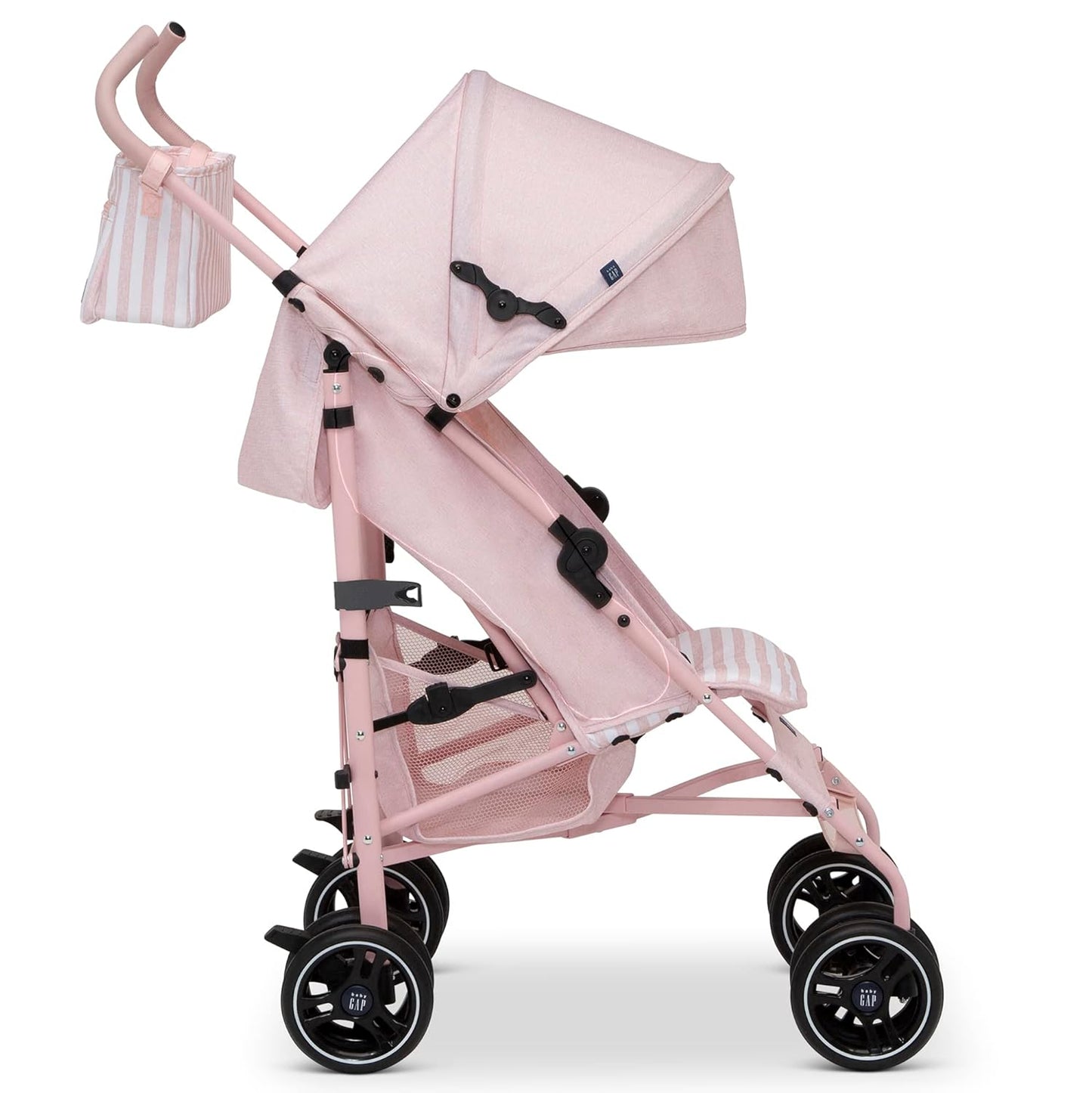 babyGap Classic Stroller - Lightweight Stroller with Recline, Compact Fold & Removable Parent Organizer - Made with Sustainable Materials, Grey Stripes