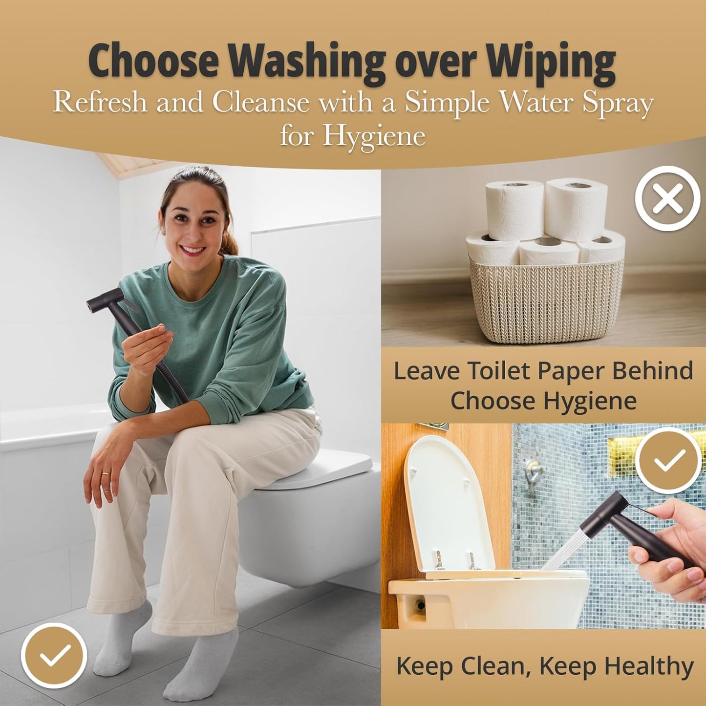 Handheld Bidet Sprayer Kit for Toilet – 2 Sets, Adjustable Water Pressure, Stainless Steel Jet Spray Kit with Bidet Hose - Feminine Wash, Baby Cloth Diaper Cleaning, Muslim Shower